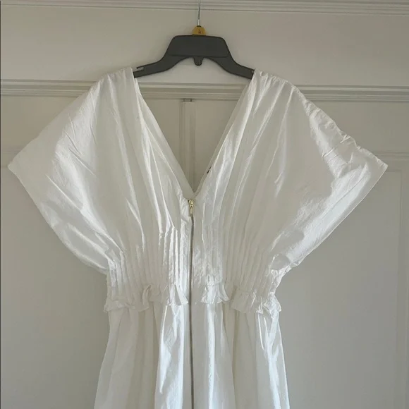 Anthropologie V-Neck Zip-Front Midi Dress White Cotton Dress Women’s Size M NEW - Picture 6 of 12